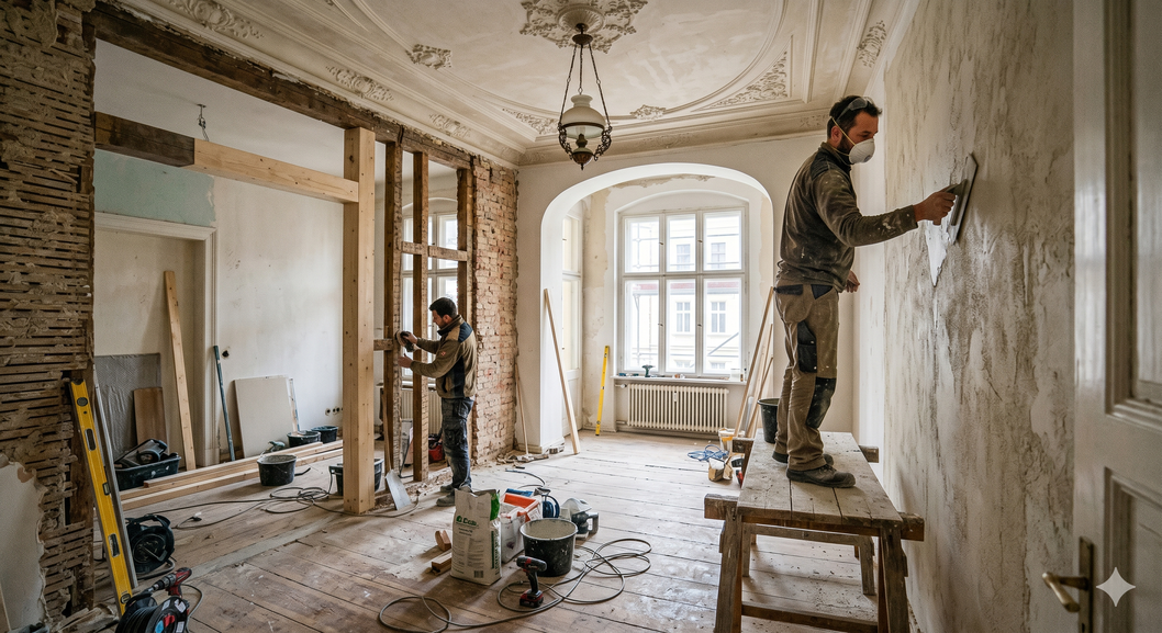 Renovierter heller Wohnraum in einem Altbau